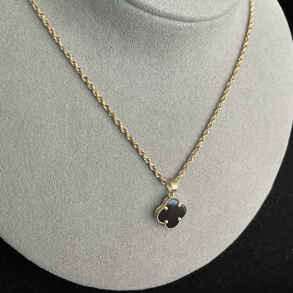 Beautiful Solid 14k Gold Diamond Cut Rope Chain 18in & 10k Clover DOUBLE SIDED - Picture 4 of 16